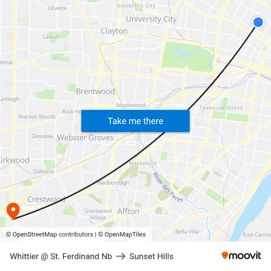 Whittier @ St. Ferdinand Nb to Sunset Hills map