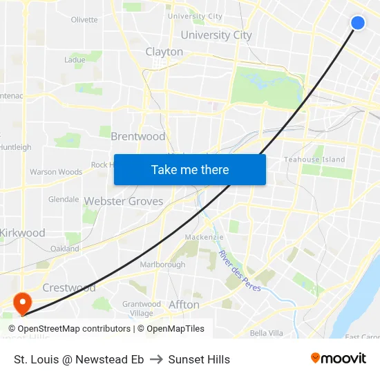 St. Louis @ Newstead Eb to Sunset Hills map