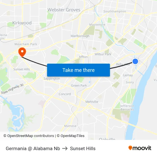 Germania @ Alabama Nb to Sunset Hills map
