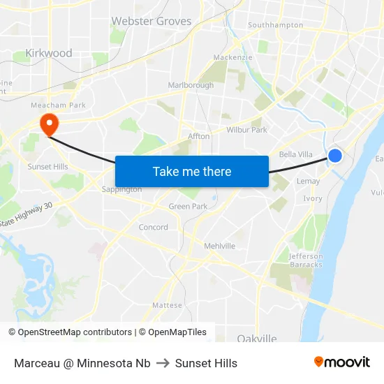 Marceau @ Minnesota Nb to Sunset Hills map