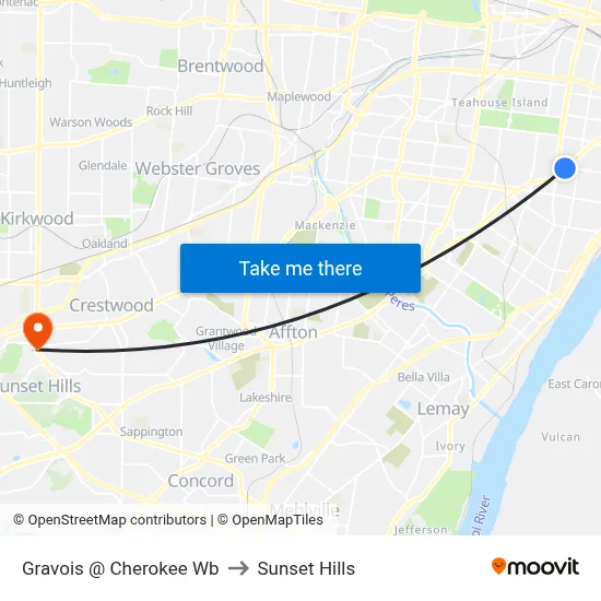 Gravois @ Cherokee Wb to Sunset Hills map