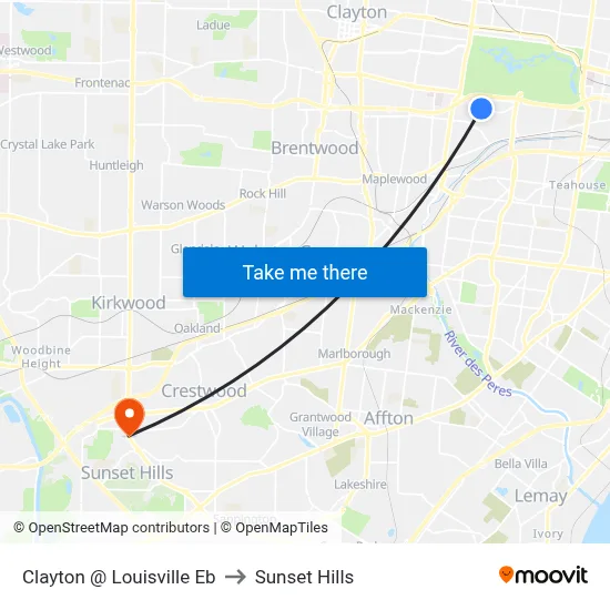 Clayton @ Louisville Eb to Sunset Hills map