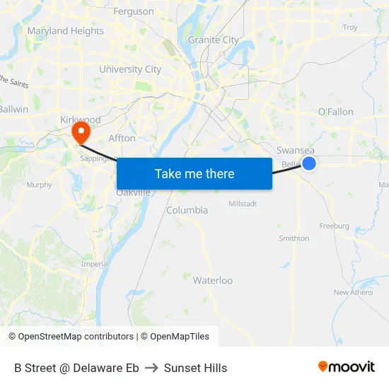 B Street @ Delaware Eb to Sunset Hills map