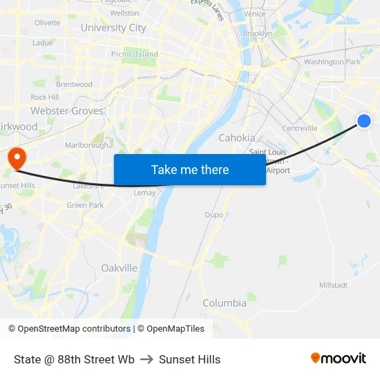 State @ 88th Street Wb to Sunset Hills map