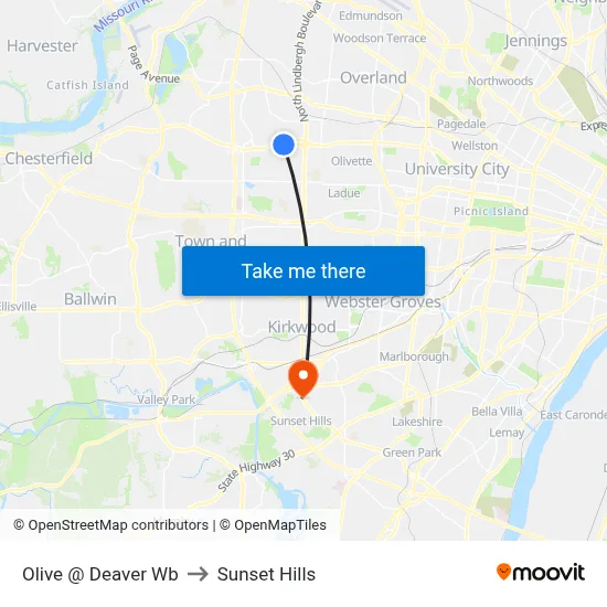 Olive @ Deaver Wb to Sunset Hills map