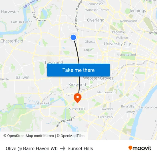 Olive @ Barre Haven Wb to Sunset Hills map