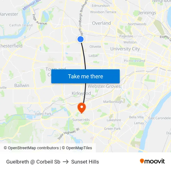 Guelbreth @ Corbeil Sb to Sunset Hills map