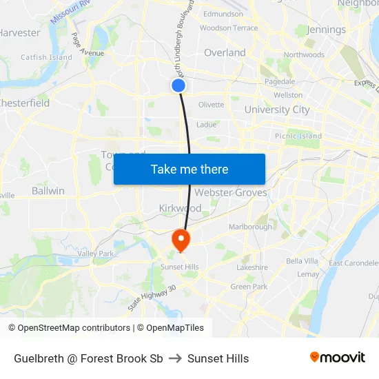 Guelbreth @ Forest Brook Sb to Sunset Hills map