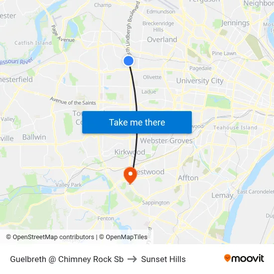 Guelbreth @ Chimney Rock Sb to Sunset Hills map