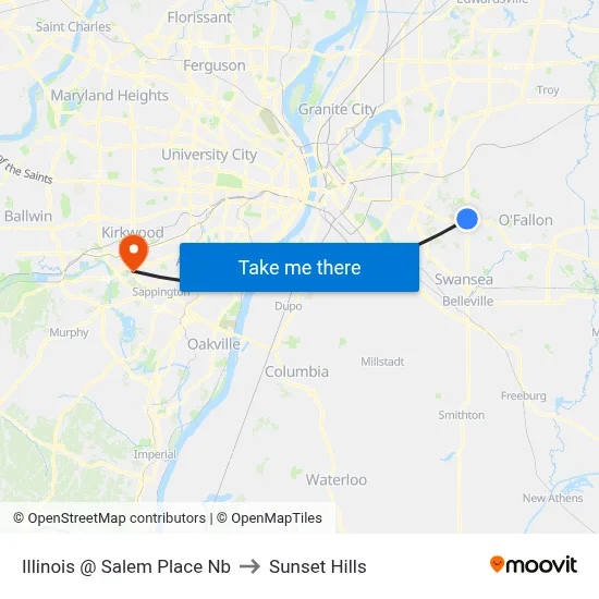 Illinois @ Salem Place Nb to Sunset Hills map