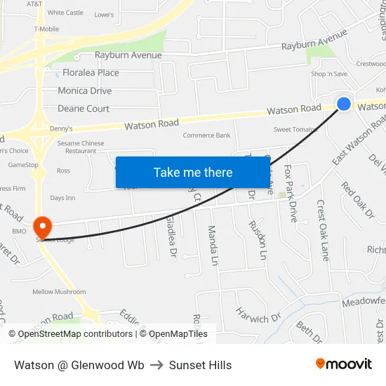 Watson @ Glenwood Wb to Sunset Hills map