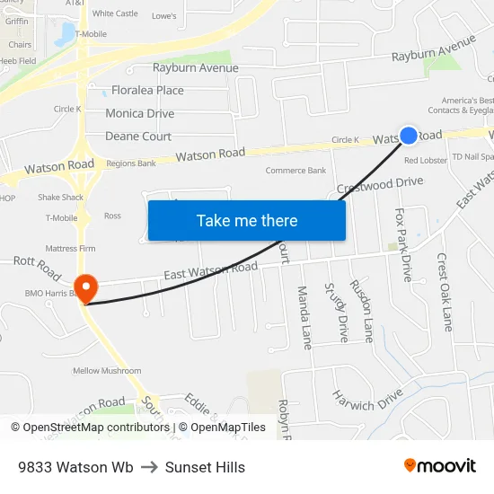 9833 Watson Wb to Sunset Hills map