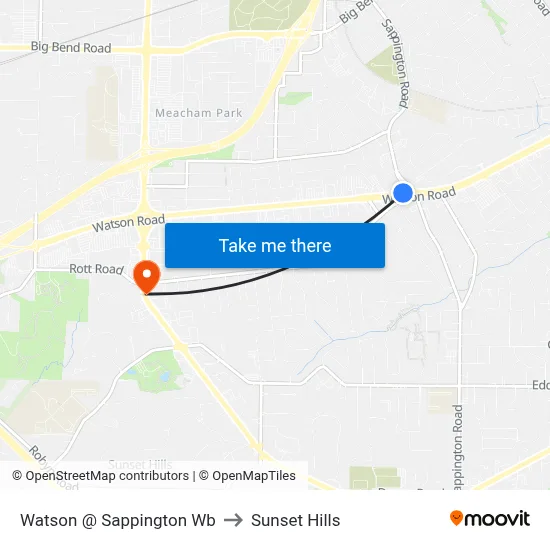 Watson @ Sappington Wb to Sunset Hills map