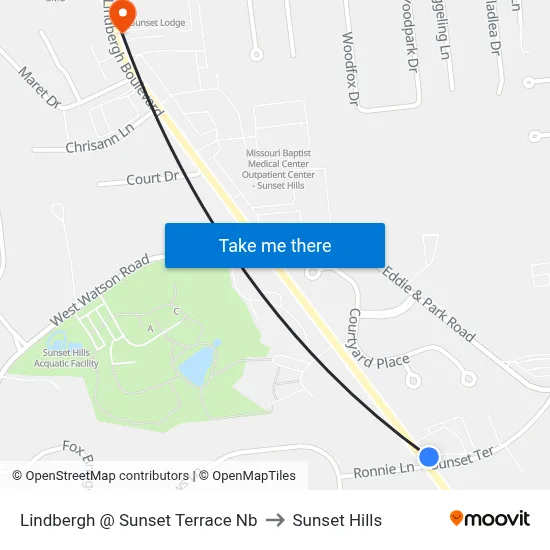 Lindbergh @ Sunset Terrace Nb to Sunset Hills map