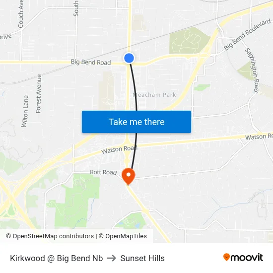 Kirkwood @ Big Bend Nb to Sunset Hills map