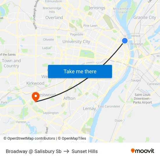 Broadway @ Salisbury Sb to Sunset Hills map