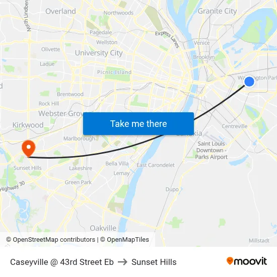 Caseyville @ 43rd Street Eb to Sunset Hills map