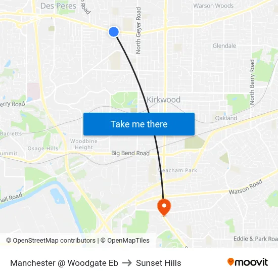Manchester @ Woodgate Eb to Sunset Hills map