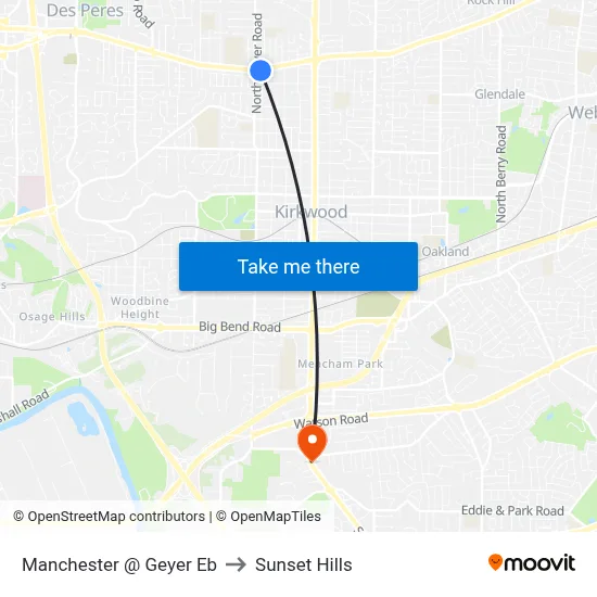 Manchester @ Geyer Eb to Sunset Hills map