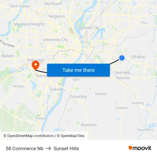 58 Commerce Nb to Sunset Hills map