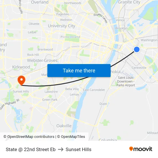 State @ 22nd Street Eb to Sunset Hills map