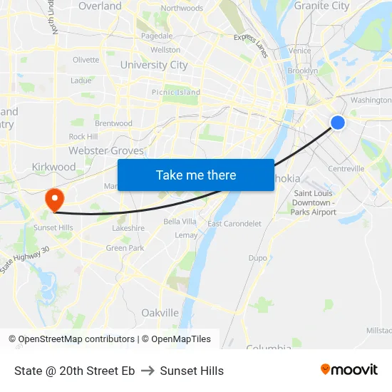 State @ 20th Street Eb to Sunset Hills map