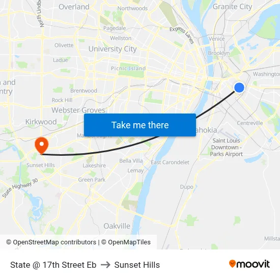 State @ 17th Street Eb to Sunset Hills map