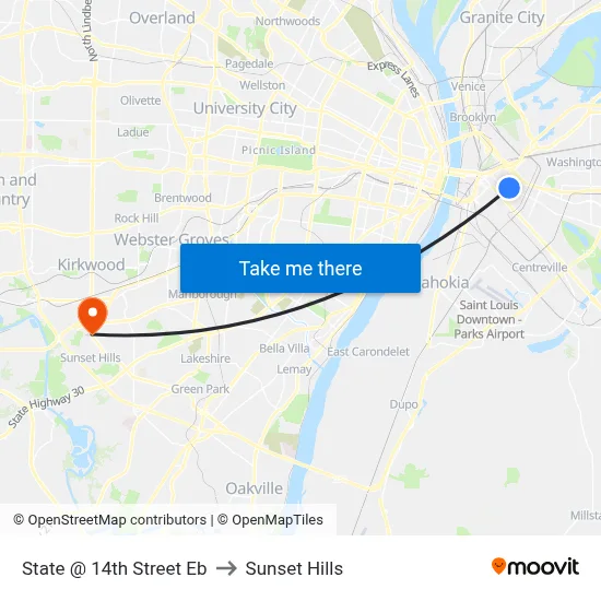 State @ 14th Street Eb to Sunset Hills map