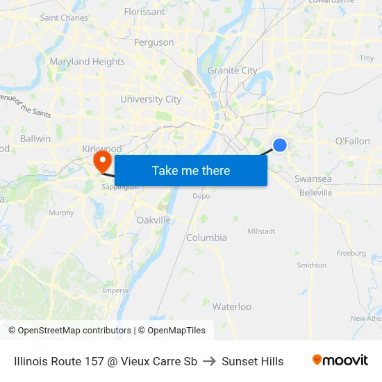 Illinois Route 157 @ Vieux Carre Sb to Sunset Hills map