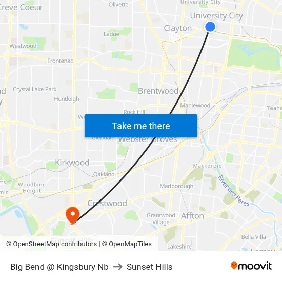 Big Bend @ Kingsbury Nb to Sunset Hills map