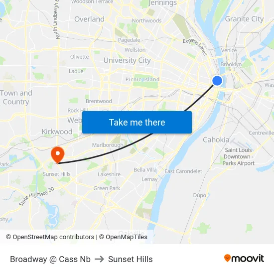 Broadway @ Cass Nb to Sunset Hills map