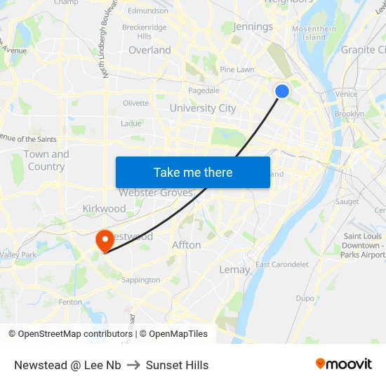 Newstead @ Lee Nb to Sunset Hills map