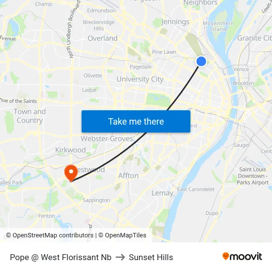 Pope @ West Florissant Nb to Sunset Hills map