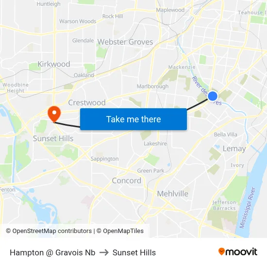 Hampton @ Gravois Nb to Sunset Hills map