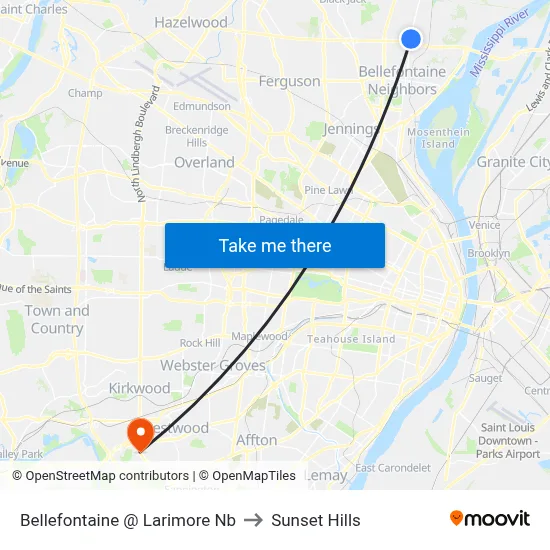 Bellefontaine @ Larimore Nb to Sunset Hills map