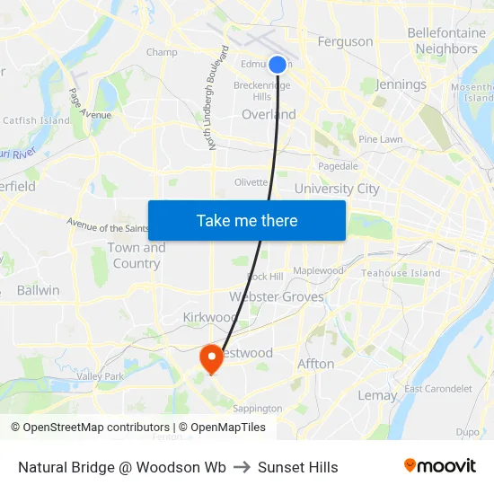 Natural Bridge @ Woodson Wb to Sunset Hills map
