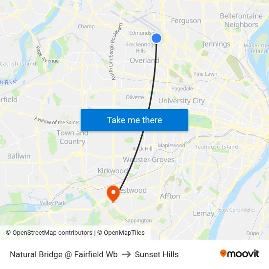 Natural Bridge @ Fairfield Wb to Sunset Hills map
