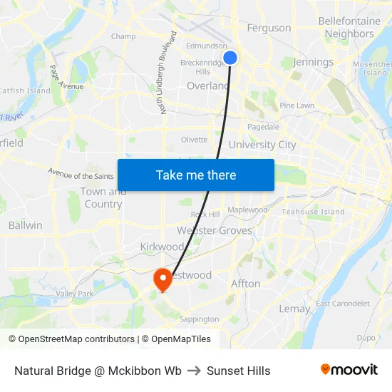 Natural Bridge @ Mckibbon Wb to Sunset Hills map