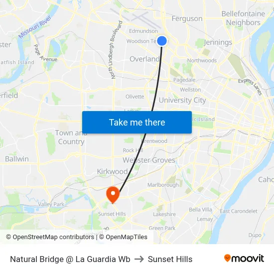 Natural Bridge @ La Guardia Wb to Sunset Hills map
