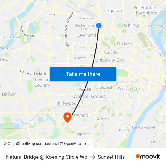 Natural Bridge @ Koening Circle Wb to Sunset Hills map