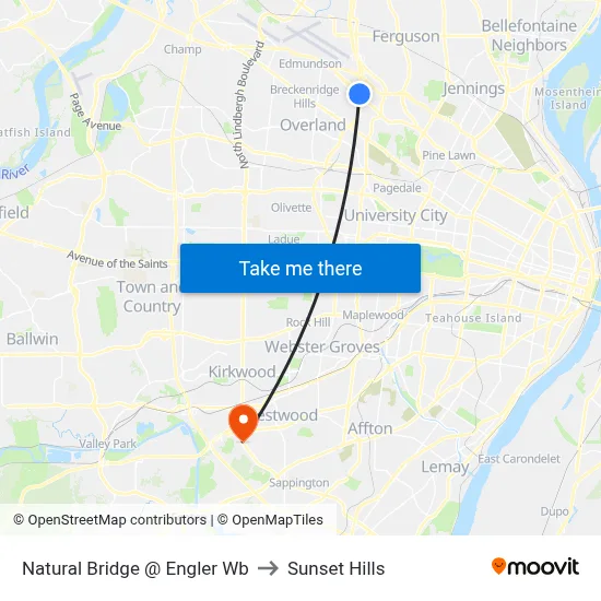 Natural Bridge @ Engler Wb to Sunset Hills map