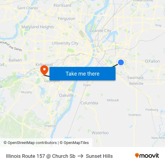 Illinois Route 157 @ Church Sb to Sunset Hills map