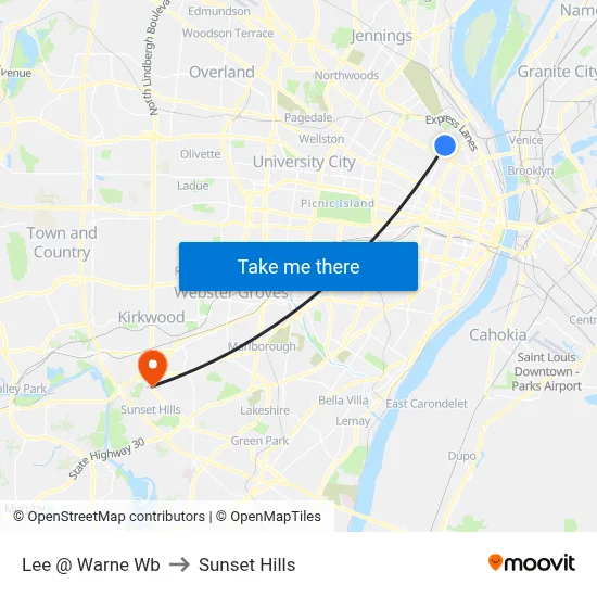 Lee @ Warne Wb to Sunset Hills map