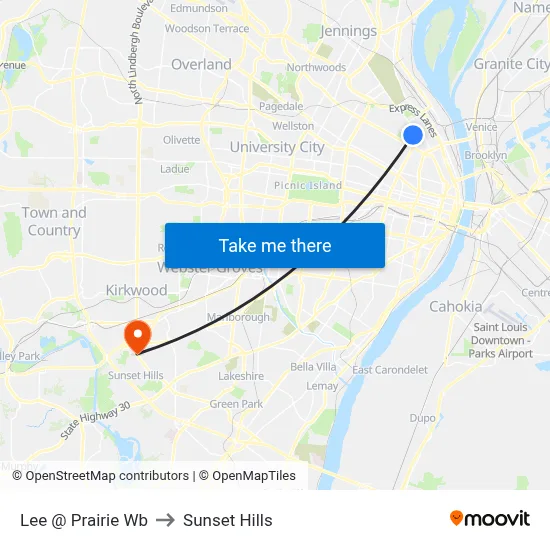 Lee @ Prairie Wb to Sunset Hills map