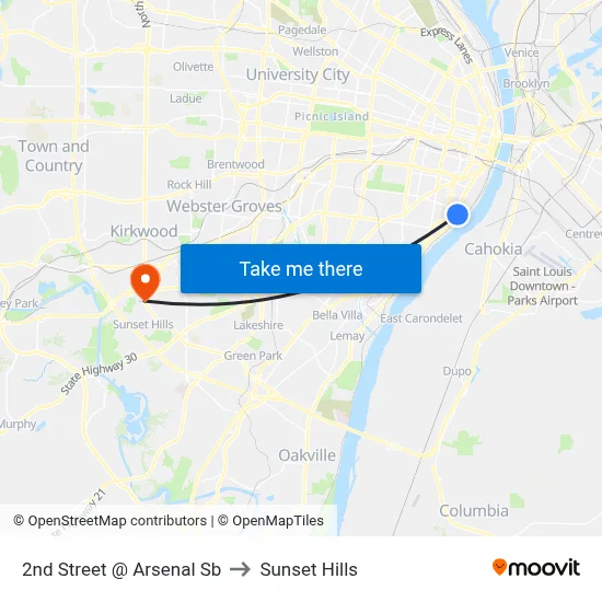 2nd Street @ Arsenal Sb to Sunset Hills map