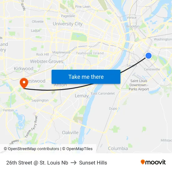 26th Street @ St. Louis Nb to Sunset Hills map