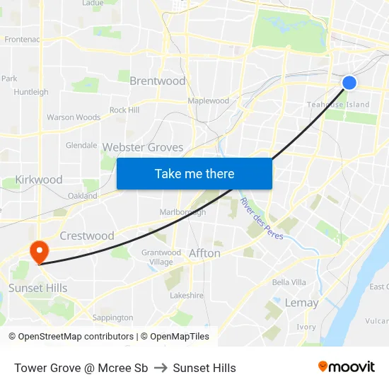 Tower Grove @ Mcree Sb to Sunset Hills map