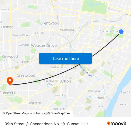 39th Street @ Shenandoah Nb to Sunset Hills map