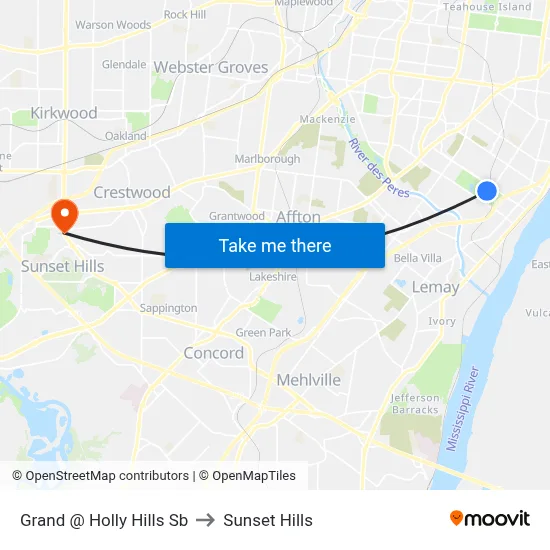 Grand @ Holly Hills Sb to Sunset Hills map