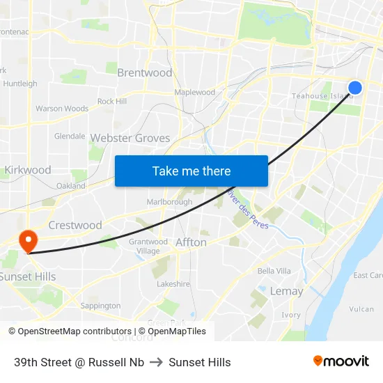 39th Street @ Russell Nb to Sunset Hills map
